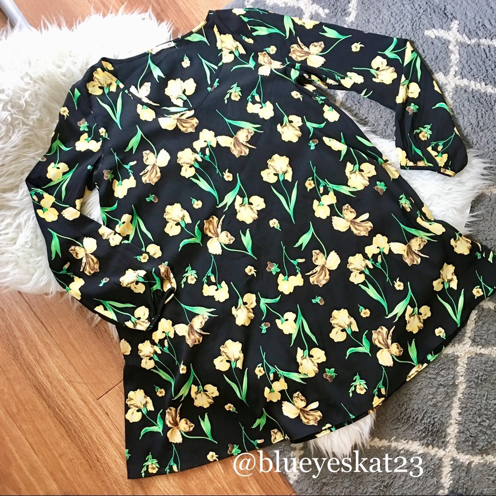 Black Long Sleeve Mini Dress w/Yellow Flowers